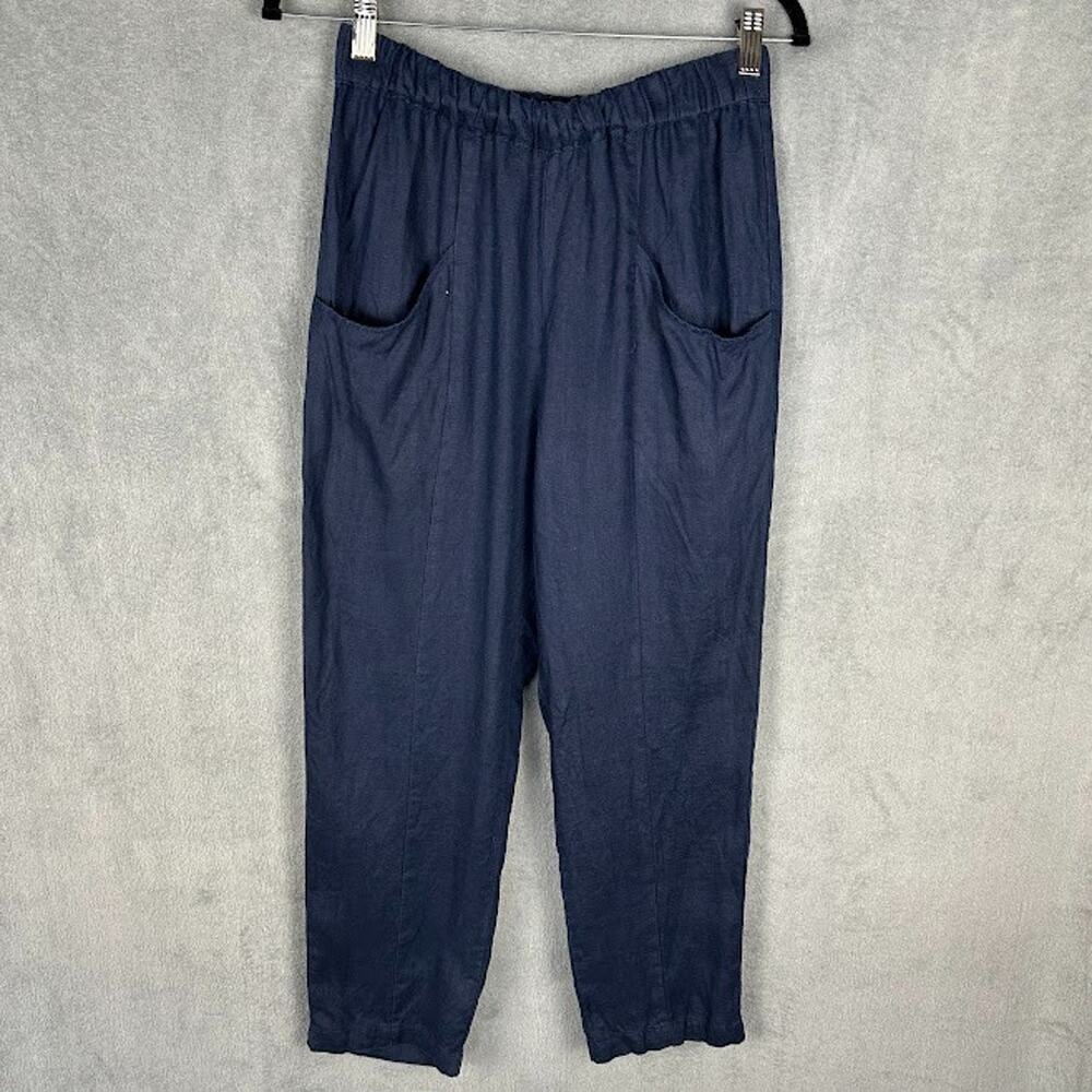 Quince Pants Women Small Navy European Linen Tapered Ankle Resort Coastal Preppy - Picture 1 of 14